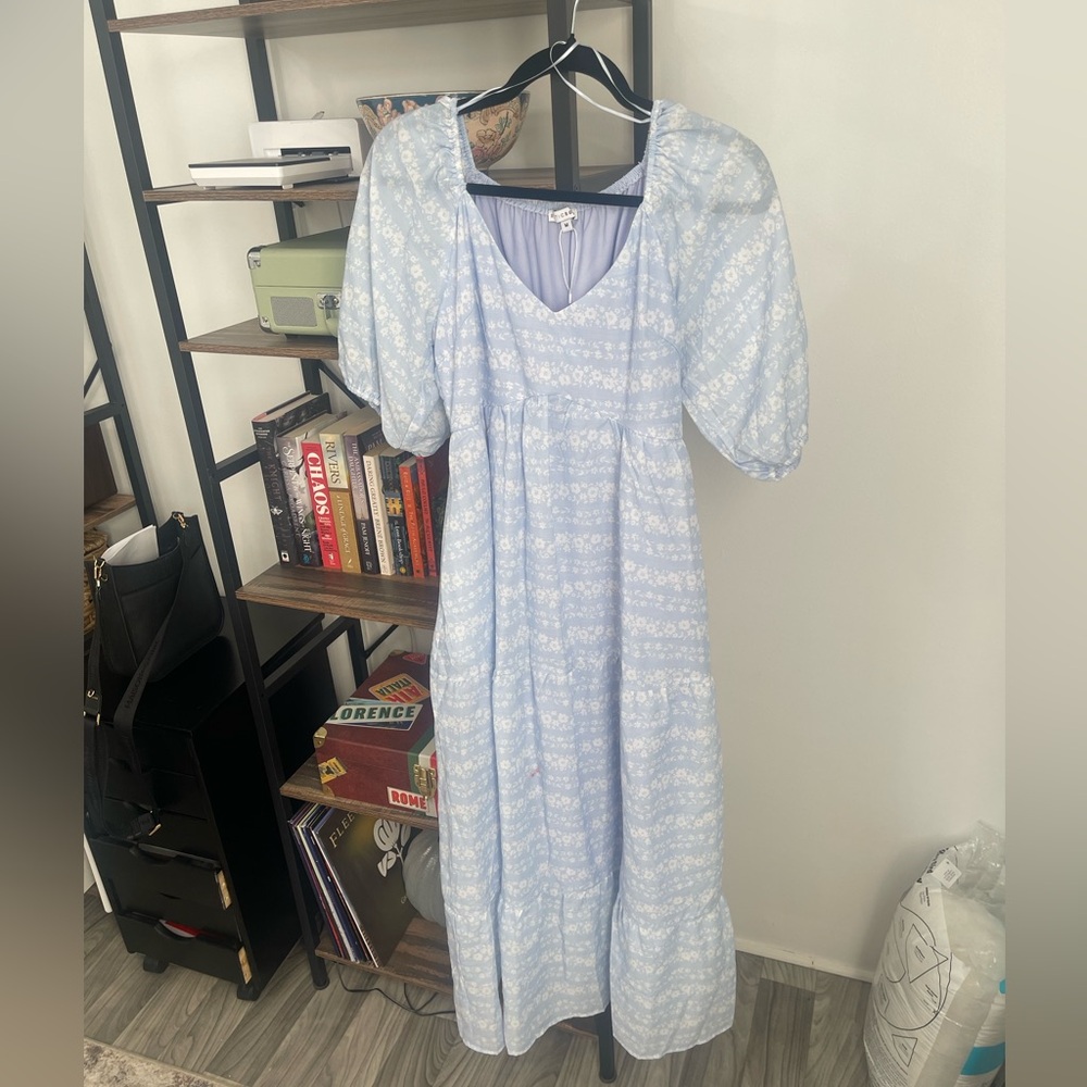 Baltic Born Light Blue Puff Sleeve Long Dress